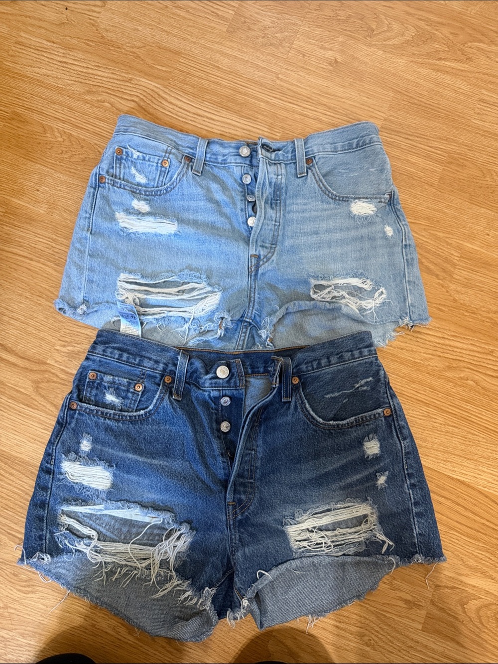 Levi's Distressed 501 Button-Fly Jean Shorts - Light Blue & Dark Blue